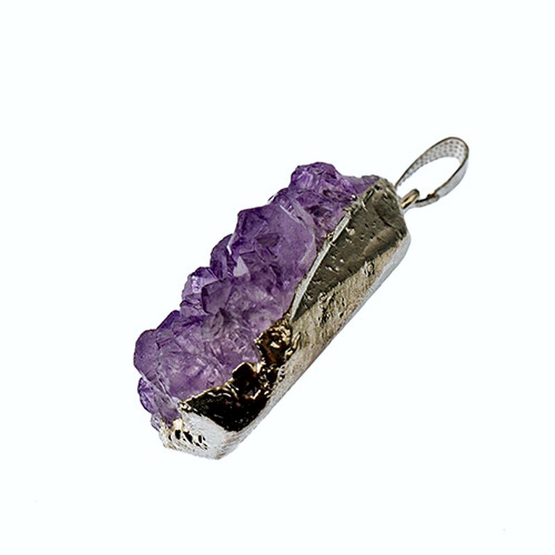 Amethyst druzy Pendant - Silver-foil coated back